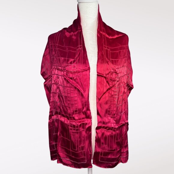Frank Lloyd Wright MoMA Red Satin Burnout Scarf Silk Blend Rectangle - Picture 1 of 9